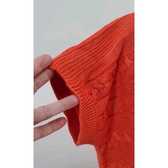 Lauren Ralph Lauren Cap Sleeve Cable Knit  Sweater Women's Size Medium Orange - Picture 3 of 4